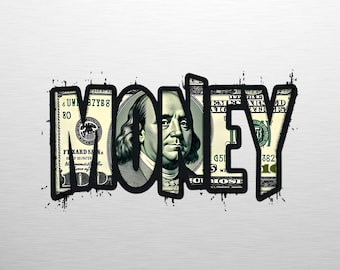 Money Dollar Bill PNG, Hustle Typography Word Art, Benjamin Franklin Cash Design, Motivational Rich Clipart, Digital Download Tattoo Stencil