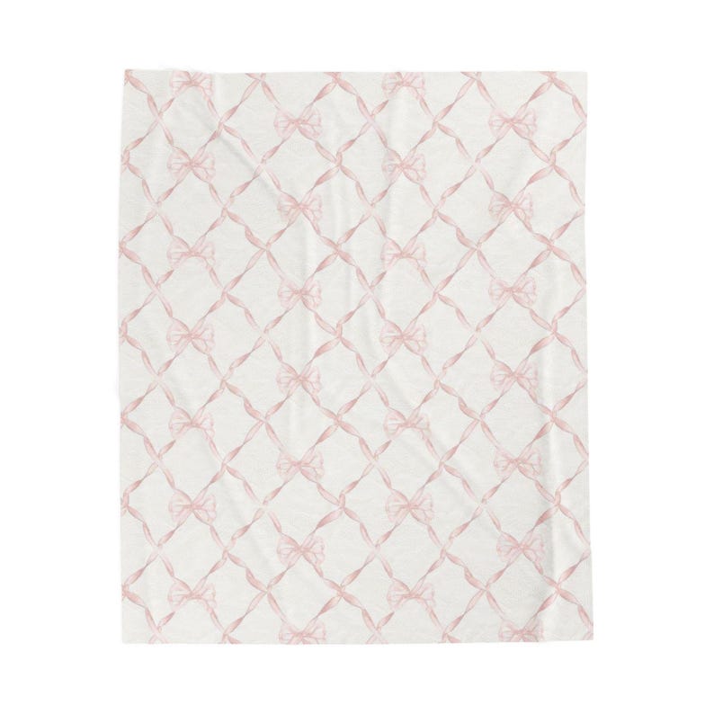 Coquette Blanket, Bow Blanket, Pink Ribbons, Velveteen Plush Blanket, Cozy Home Decor, Baby Shower Gift, Soft Throw Blanket, Gift for Her image 3