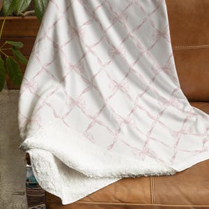 Coquette Blanket, Bow Blanket, Pink Ribbons, Velveteen Plush Blanket, Cozy Home Decor, Baby Shower Gift, Soft Throw Blanket, Gift for Her image 1