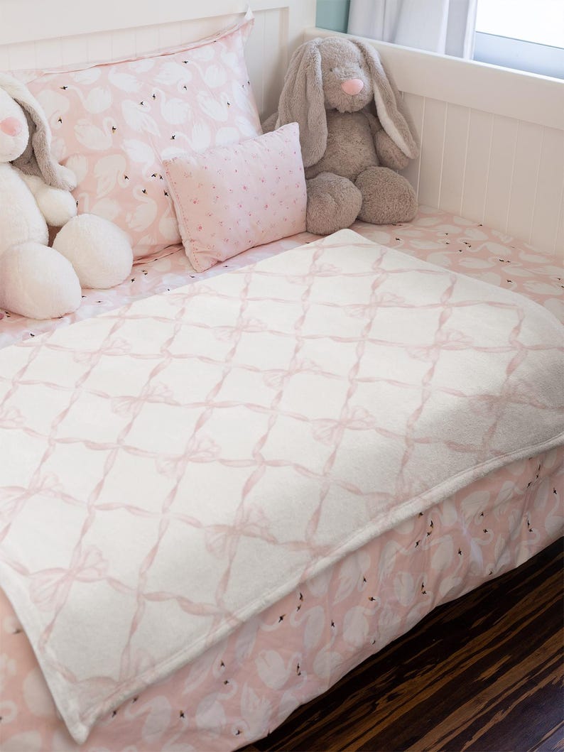 Coquette Blanket, Bow Blanket, Pink Ribbons, Velveteen Plush Blanket, Cozy Home Decor, Baby Shower Gift, Soft Throw Blanket, Gift for Her image 5
