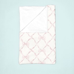 Coquette Blanket, Bow Blanket, Pink Ribbons, Velveteen Plush Blanket, Cozy Home Decor, Baby Shower Gift, Soft Throw Blanket, Gift for Her image 2