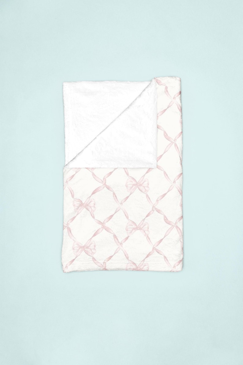 Coquette Blanket, Bow Blanket, Pink Ribbons, Velveteen Plush Blanket, Cozy Home Decor, Baby Shower Gift, Soft Throw Blanket, Gift for Her image 2