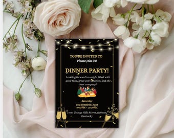 Elegant Dinner Invitation Card Printable, Customizable Digital Invite, Instant Download Editable Dinner Party Template,  Dinner Invitation