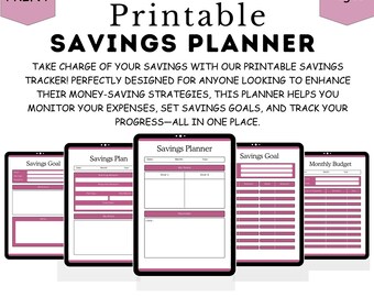 Printable Savings Planner, Finance and Budget planner Printable, Savings trackers, Income, Expenses, Bill, Debt, Spending Trackers