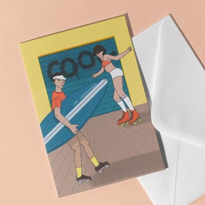 Retro-Sommervibes - Postkarte mit Briefumschlag, Illustration