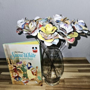 Snow White Storybook Roses, Book Flowers, Paper Flowers, Book Bouquet, Handmade Gift, Personalized Gift, Bookish Gift, Disney Addict