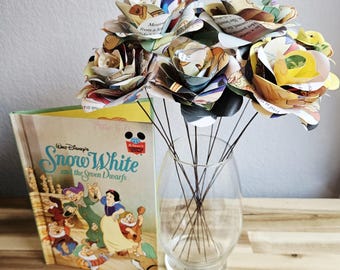 Snow White Book Page Paper Flowers, Handmade, Reader Gift, Teacher, Graduation, Baby Shower, Wedding