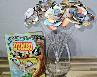 Dumbo Book Page Paper Flowers, Handmade, Reader Gift, Teacher, Graduation, Baby Shower, Wedding