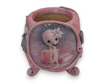 Jardinière en céramique faite main pour bébé flamant rose - Pot de succulente fantaisiste