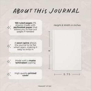 Pu&ograve; includere: Un diario bianco con la scritta "ABOUT THIS JOURNAL". Il diario ha 150 pagine a righe, una rilegatura cucita e un rivestimento laminato opaco. Misura 20,3 cm di altezza e 14,6 cm di larghezza.