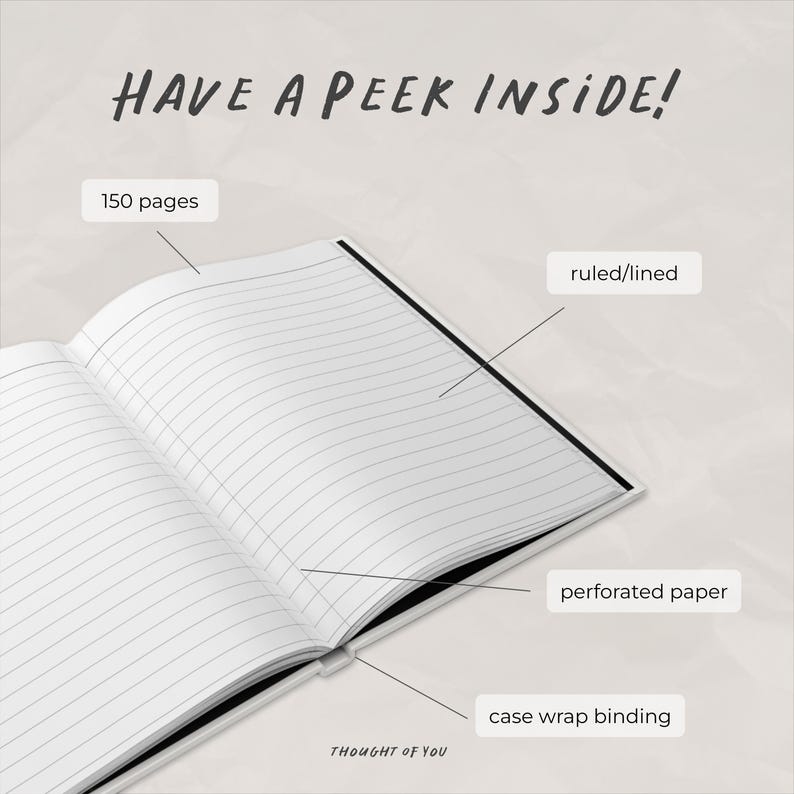 Puede incluir: Un cuaderno abierto con 150 p&aacute;ginas rayadas. El cuaderno tiene una encuadernaci&oacute;n de envoltura de caja y papel perforado.
