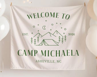 Cartel de despedida de soltera en el campamento: Letrero de tela para exteriores del lago Bach