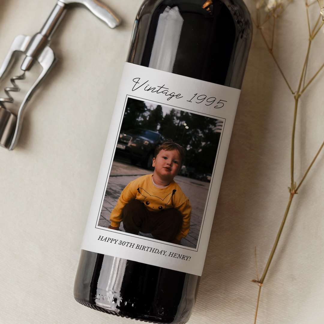 Milstool Label Vintage Birthday Milestone Wine Label With Custom Photo - Etsy