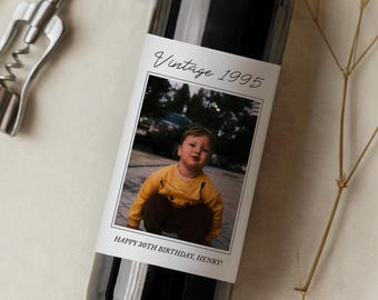 Vintage Birthday Milestone Wine Label with Custom Photo