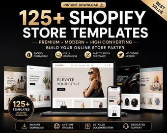 Shopifyストアテンプレートバンドル、125種類以上のEコマースウェブサイトテーマ、即時デジタルダウンロード