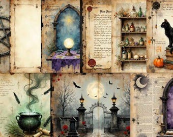 Kit per junk journal gotico a tema strega/strega gotica / Halloween (stampabile)