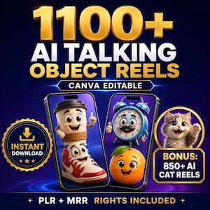 1100+ AI Talking Object Videos | Viral Reels Bundle PLR MRR | Faceless Content Pack for TikTok, Instagram Reels & YouTube Shorts