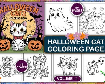 Halloween Cats Coloring Pages, Spooky Illustrations (PDF Download)