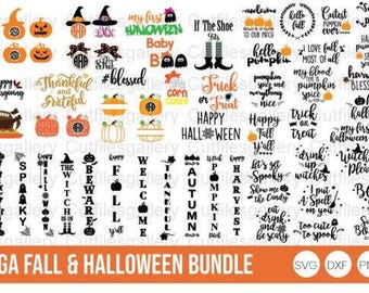 Fall Svg Bundle, 62 Halloween and Autumn Designs in SVG, DXF, PNG