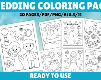 Wedding Coloring Book, 20 Elegant Pages (Printable PDF)