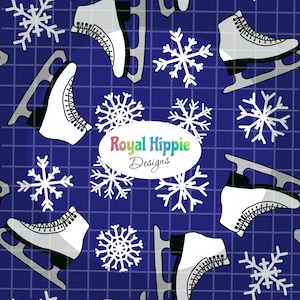 Ice Skating Snowflakes Seamless Pattern: Hand Drawn Winter Design (PNG Download)