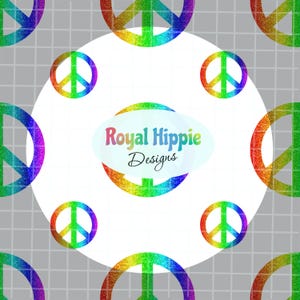 Rainbow Glitter Peace Sign Seamless Pattern: Hippie Fabric Design (Digital Download)