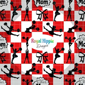 Cheer Mom Seamless Pattern: Red White Cheerleading PNG (Digital Download)