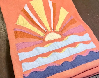 Womens sunset patchwork cotton T shirt