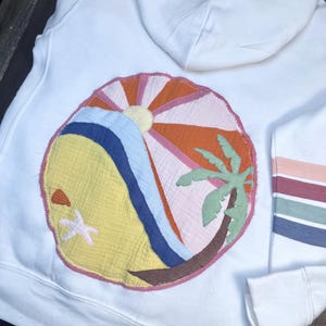 Womens sunset beach patchwork on back full zip hoody