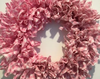Primitive Pink Checked Rag Wreath