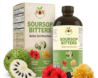 Organic Soursop Bitters 16oz | Herbal Digestive Tonic with Sea Moss & Hibiscus | Vegan Graviola Tonic