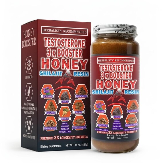 Natural Men's Testosterone Booster Honey with Shilajit Resin, Maca, Ashwagandha & Tongkat Ali –  Vitality Supplement