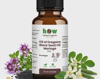 Oregano-Öl + Schwarzkümmelöl + Moringa Softgels 3 in 1 – 60 Vegane Kapseln