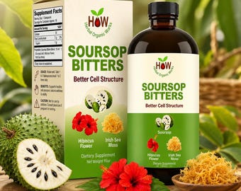 Organic Soursop Bitters 16oz | Herbal Digestive Tonic with Sea Moss & Hibiscus | Vegan Graviola Tonic