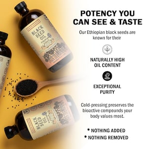 Aceite de semilla negra etíope orgánico, aceite de Kalonji prensado en frío, aceite vegetal puro de Nigella sativa, vegano y con alto contenido de transgénicos, 3,4 % de pureza etíope. imagen 9