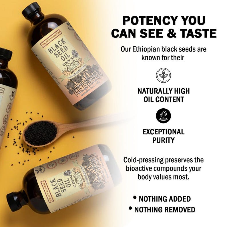 Aceite de semilla negra etíope orgánico, aceite de Kalonji prensado en frío, aceite vegetal puro de Nigella sativa, vegano y con alto contenido de transgénicos, 3,4 % de pureza etíope. imagen 9