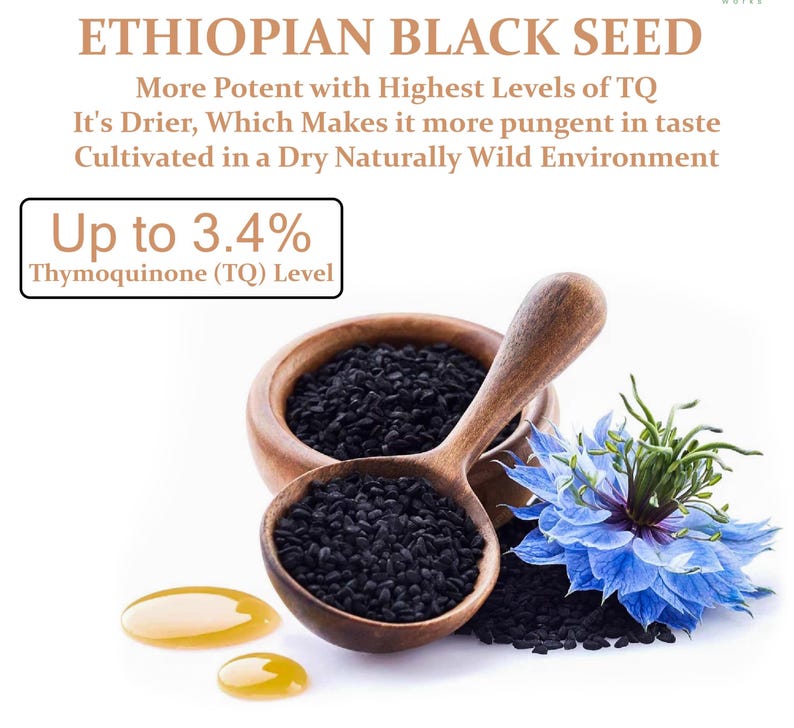 Aceite de semilla negra etíope orgánico, aceite de Kalonji prensado en frío, aceite vegetal puro de Nigella sativa, vegano y con alto contenido de transgénicos, 3,4 % de pureza etíope. imagen 4