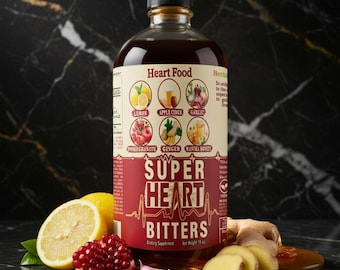 Super Heart Bitters Tonic mit Apfelessig, Knoblauch, Ingwer, Zitrone, Granatapfel & Manuka Honig - 16 Unzen natürliches Kräuter Tonic