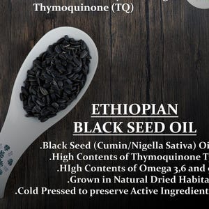 Aceite de semilla negra etíope orgánico, aceite de Kalonji prensado en frío, aceite vegetal puro de Nigella sativa, vegano y con alto contenido de transgénicos, 3,4 % de pureza etíope. imagen 11