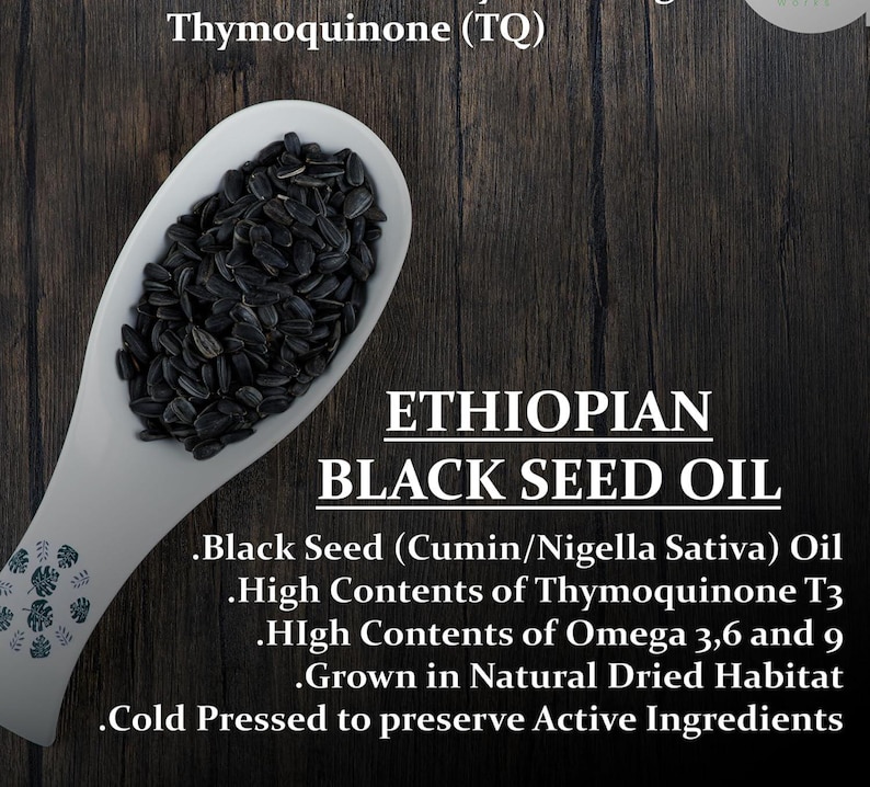 Aceite de semilla negra etíope orgánico, aceite de Kalonji prensado en frío, aceite vegetal puro de Nigella sativa, vegano y con alto contenido de transgénicos, 3,4 % de pureza etíope. imagen 11