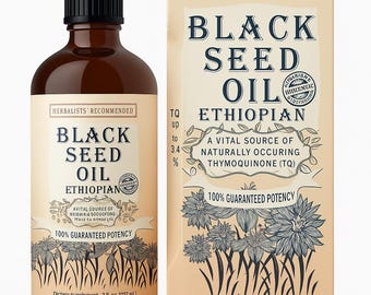 Aceite de semilla negra, aceite de comino negro virgen extra orgánico etíope, con alto contenido de timoquinona.