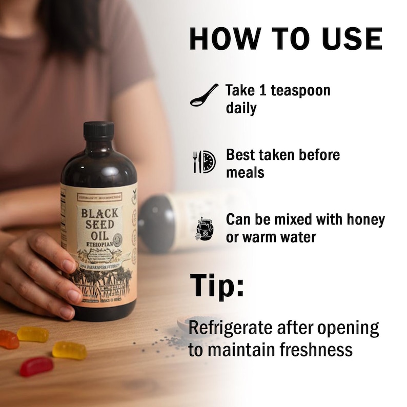 Aceite de semilla negra etíope orgánico, aceite de Kalonji prensado en frío, aceite vegetal puro de Nigella sativa, vegano y con alto contenido de transgénicos, 3,4 % de pureza etíope. imagen 6