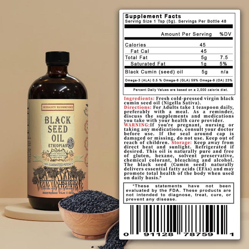 Aceite de semilla negra etíope orgánico, aceite de Kalonji prensado en frío, aceite vegetal puro de Nigella sativa, vegano y con alto contenido de transgénicos, 3,4 % de pureza etíope. imagen 8