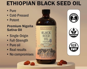 Aceite de semilla negra etíope puro y orgánico prensado en frío / Aceite de Nigella sativa 100 % natural para el bienestar natural