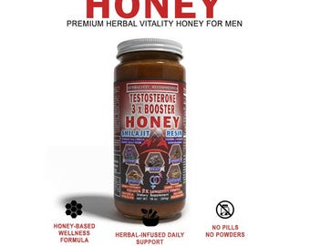 Mezcla de bienestar con infusión de hierbas de triple potencia para hombres, fórmula de vitalidad natural y miel. Regalo para él.