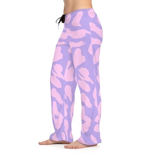 Chic Lavender Animal Print Pajama Pants, Comfy Sleepwear, Loungewear, Relaxation, Gifts for Her, Cozy Nights
