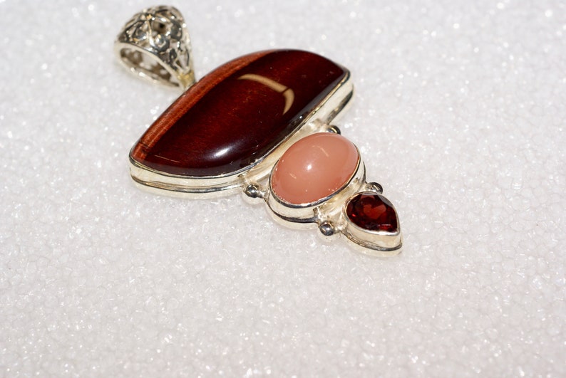 agate tiger eye garnet sterling pendant