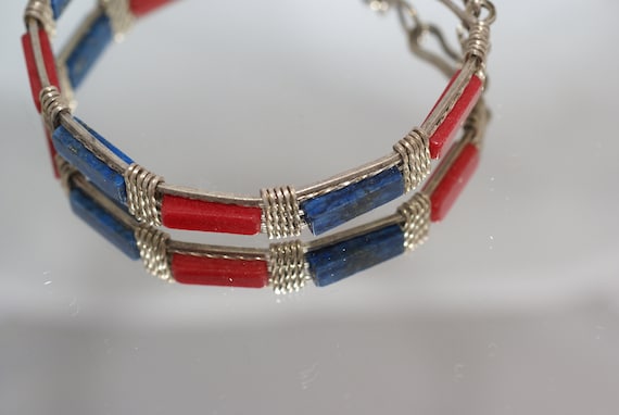 handmade wire wrap lapis & coral bracelet - image 1