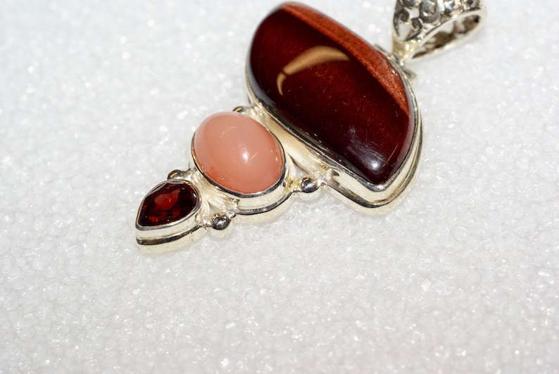 agate tiger eye garnet sterling pendant