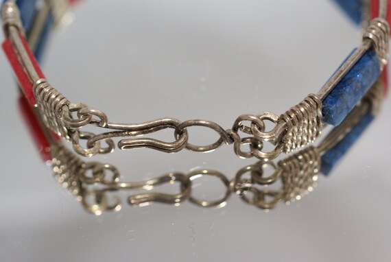 handmade wire wrap lapis & coral bracelet - image 2